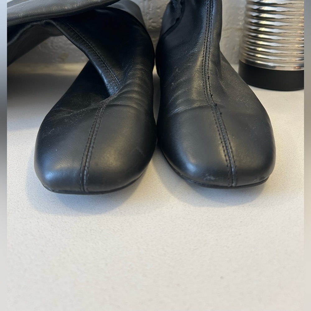 Zara black leather flat boots - Picture 5 of 6